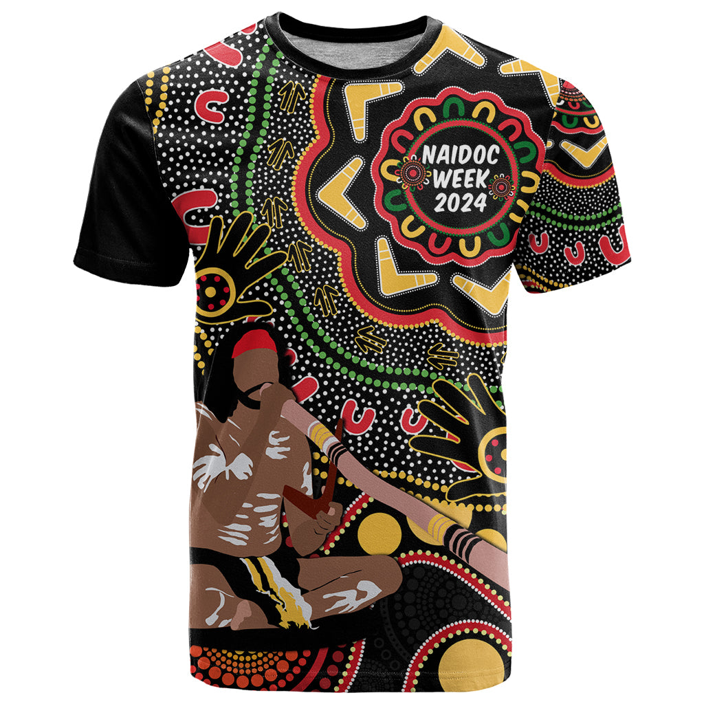 Australia Didgeridoo NAIDOC Week 2024 T Shirt Keep The Fire Burning Blak Loud and Proud - Vibe Hoodie Shop