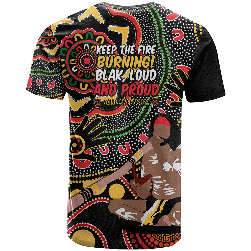 Australia Didgeridoo NAIDOC Week 2024 T Shirt Keep The Fire Burning Blak Loud and Proud - Vibe Hoodie Shop