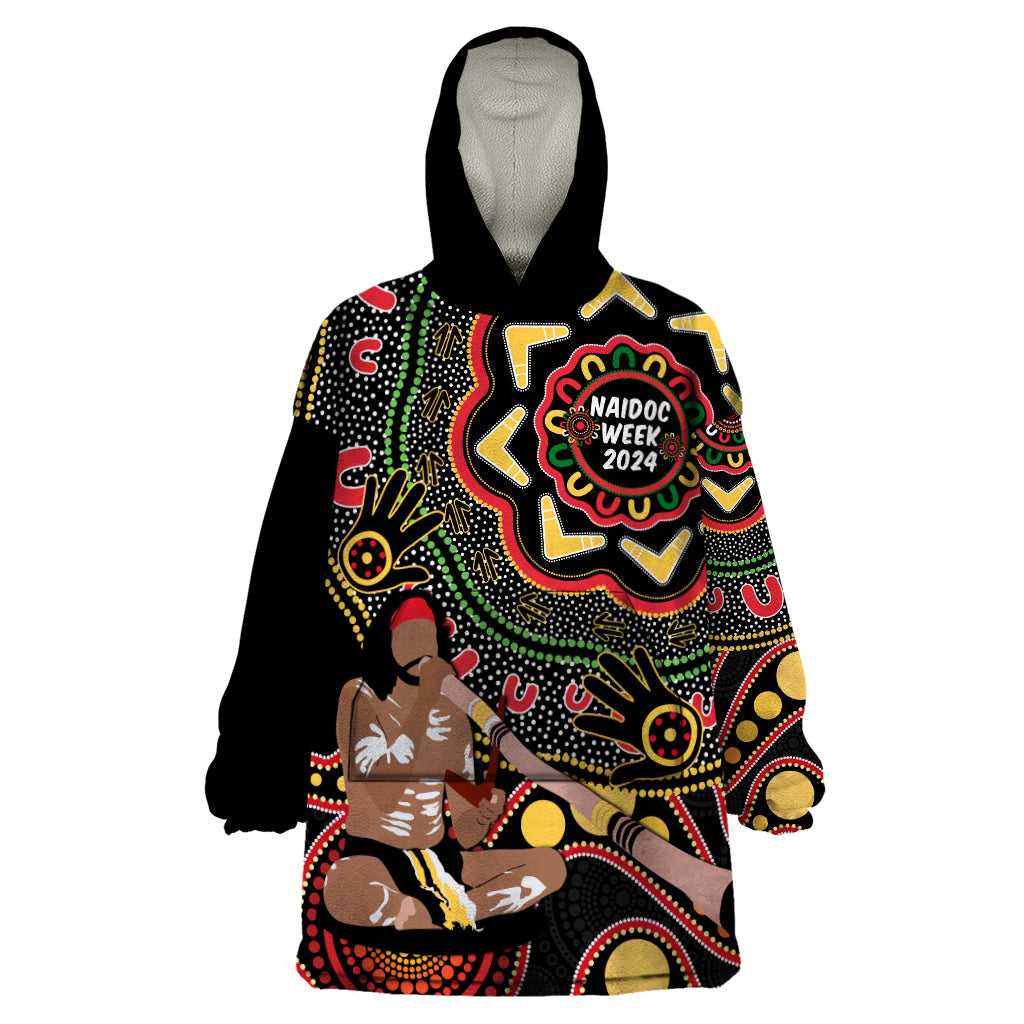 Australia Didgeridoo NAIDOC Week 2024 Wearable Blanket Hoodie Keep The Fire Burning Blak Loud and Proud - Vibe Hoodie Shop