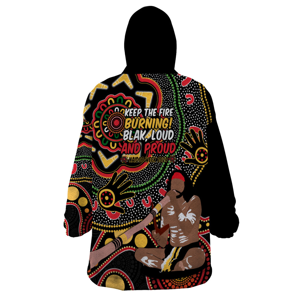 Australia Didgeridoo NAIDOC Week 2024 Wearable Blanket Hoodie Keep The Fire Burning Blak Loud and Proud - Vibe Hoodie Shop