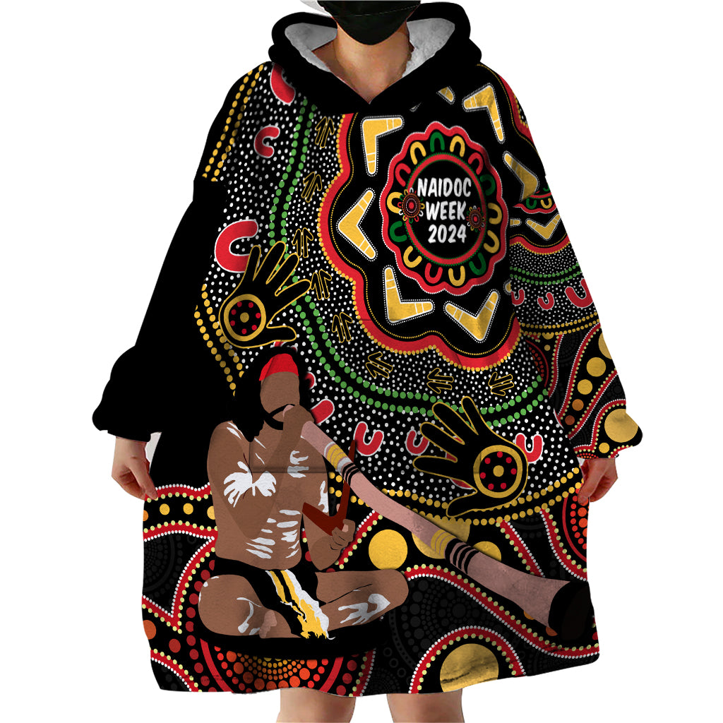 Australia Didgeridoo NAIDOC Week 2024 Wearable Blanket Hoodie Keep The Fire Burning Blak Loud and Proud - Vibe Hoodie Shop