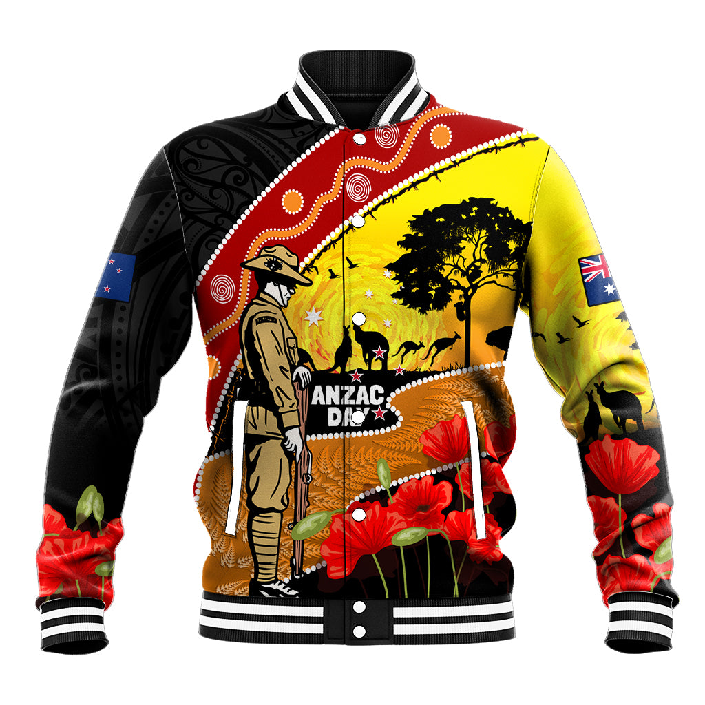 New Zealand And Australia ANZAC Day Baseball Jacket Aboriginal Maori Starring Night Style - Vibe Hoodie Shop