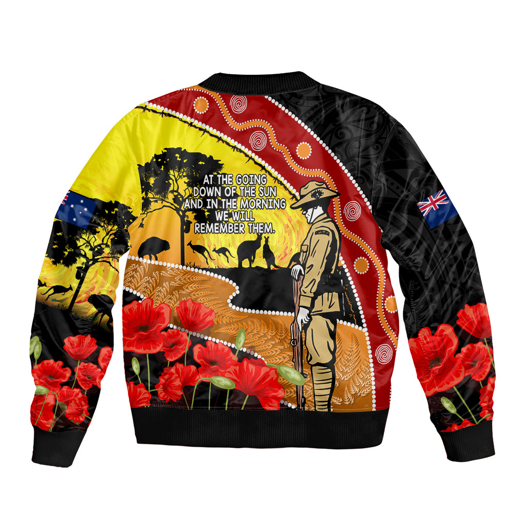 New Zealand And Australia ANZAC Day Bomber Jacket Aboriginal Maori Starring Night Style - Vibe Hoodie Shop