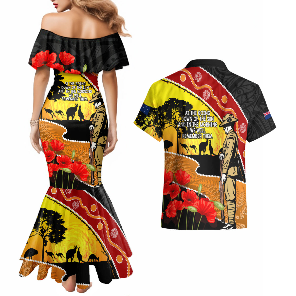 New Zealand And Australia ANZAC Day Couples Matching Mermaid Dress and Hawaiian Shirt Aboriginal Maori Starring Night Style