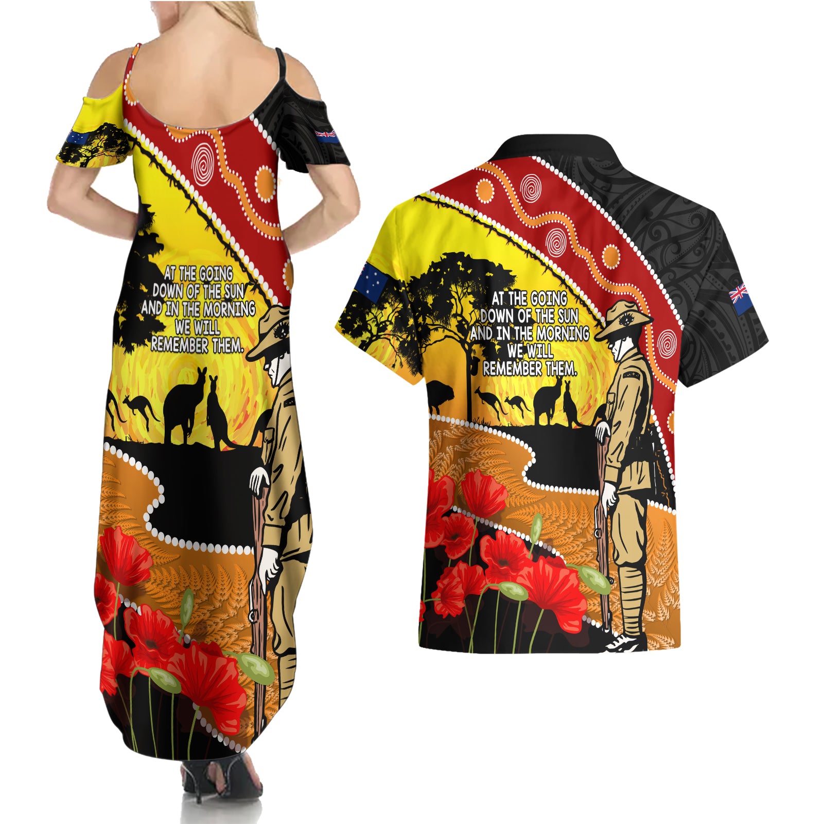 New Zealand And Australia ANZAC Day Couples Matching Summer Maxi Dress and Hawaiian Shirt Aboriginal Maori Starring Night Style