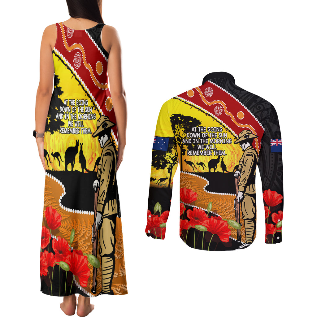 New Zealand And Australia ANZAC Day Couples Matching Tank Maxi Dress and Long Sleeve Button Shirt Aboriginal Maori Starring Night Style