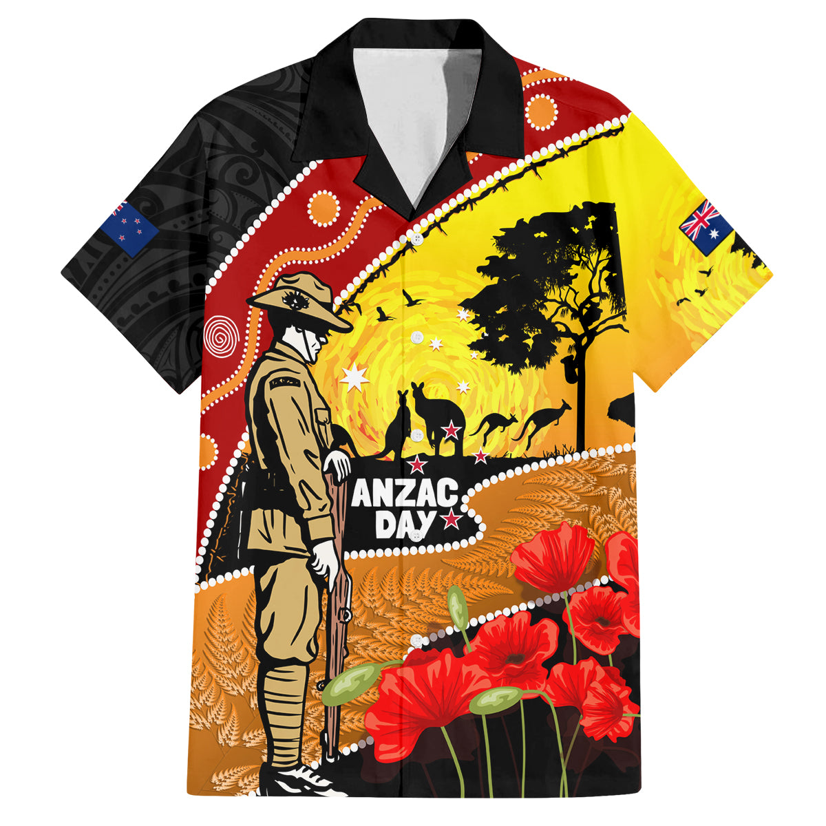 New Zealand And Australia ANZAC Day Family Matching Long Sleeve Bodycon Dress and Hawaiian Shirt Aboriginal Maori Starring Night Style