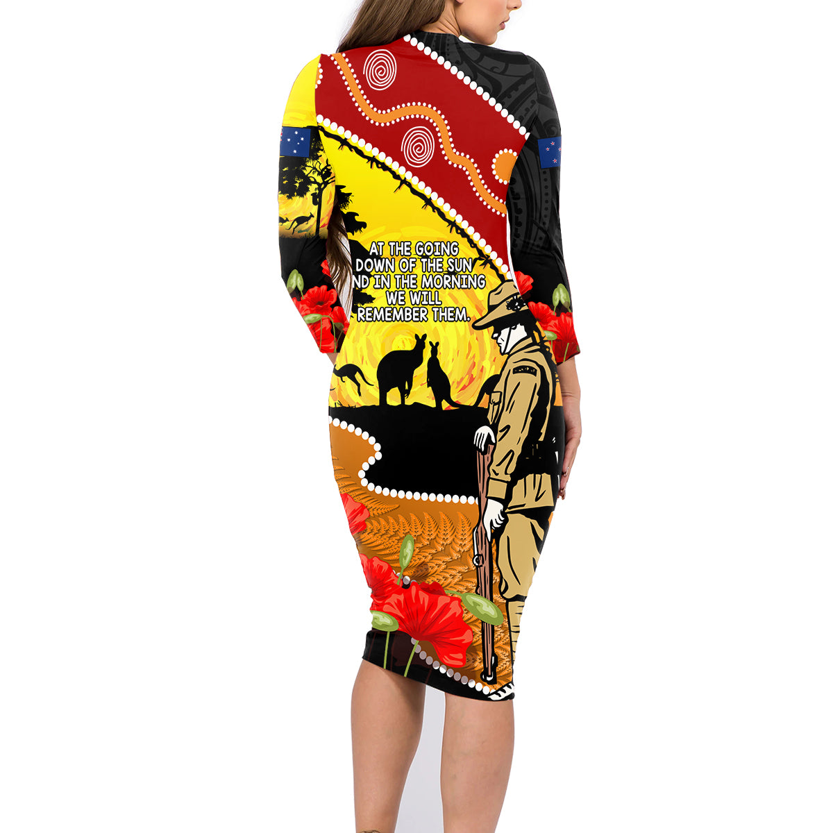 New Zealand And Australia ANZAC Day Family Matching Long Sleeve Bodycon Dress and Hawaiian Shirt Aboriginal Maori Starring Night Style