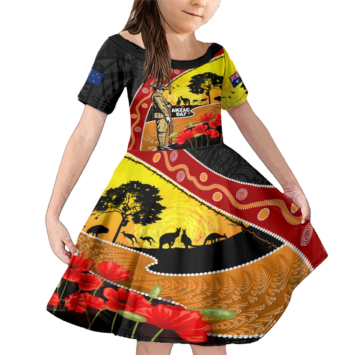 New Zealand And Australia ANZAC Day Family Matching Mermaid Dress and Hawaiian Shirt Aboriginal Maori Starring Night Style