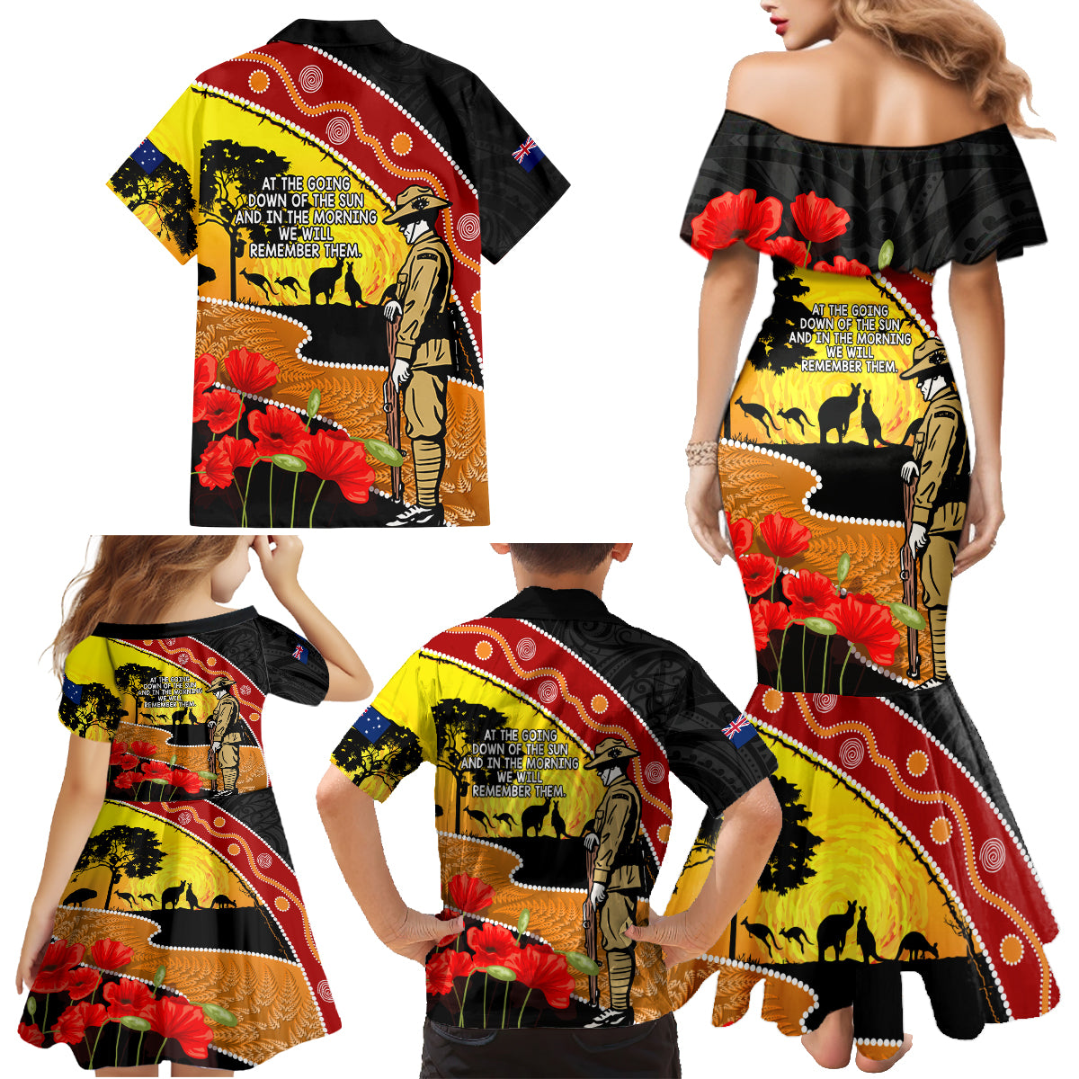 New Zealand And Australia ANZAC Day Family Matching Mermaid Dress and Hawaiian Shirt Aboriginal Maori Starring Night Style