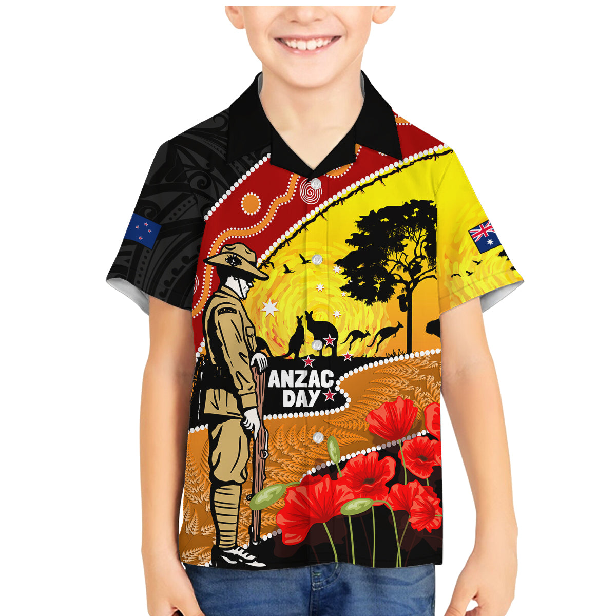 New Zealand And Australia ANZAC Day Family Matching Mermaid Dress and Hawaiian Shirt Aboriginal Maori Starring Night Style