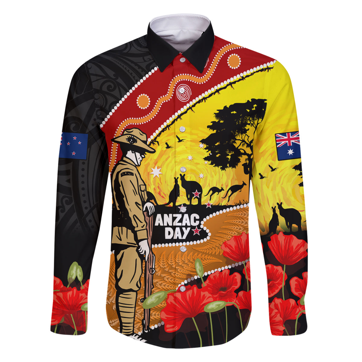 New Zealand And Australia ANZAC Day Family Matching Off Shoulder Maxi Dress and Hawaiian Shirt Aboriginal Maori Starring Night Style