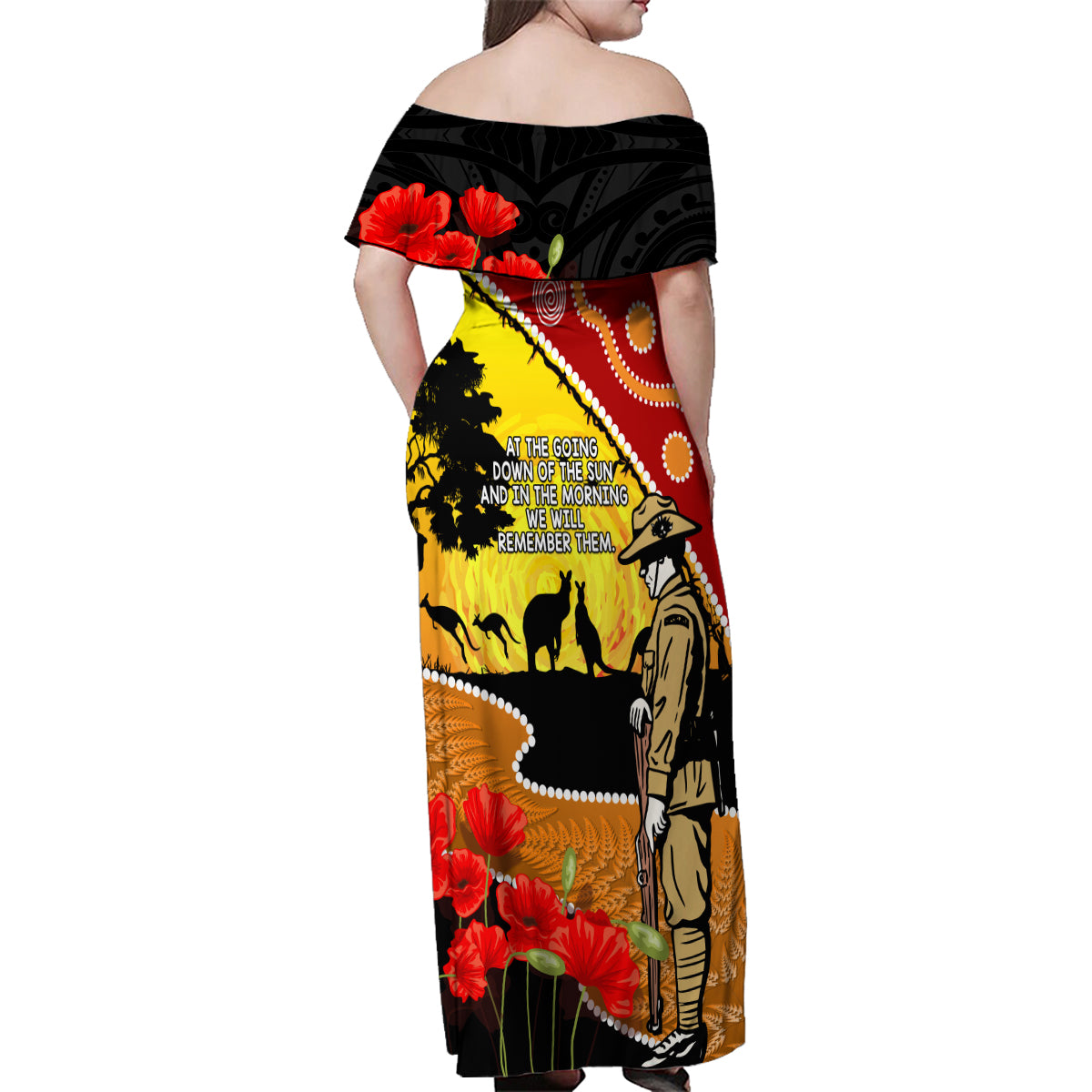 New Zealand And Australia ANZAC Day Family Matching Off Shoulder Maxi Dress and Hawaiian Shirt Aboriginal Maori Starring Night Style