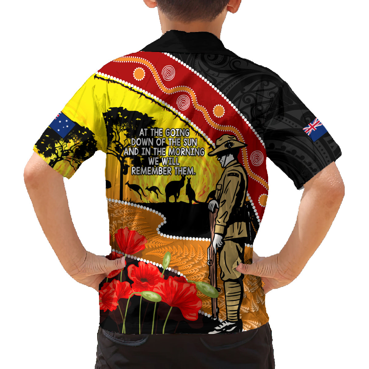 New Zealand And Australia ANZAC Day Family Matching Off Shoulder Short Dress and Hawaiian Shirt Aboriginal Maori Starring Night Style