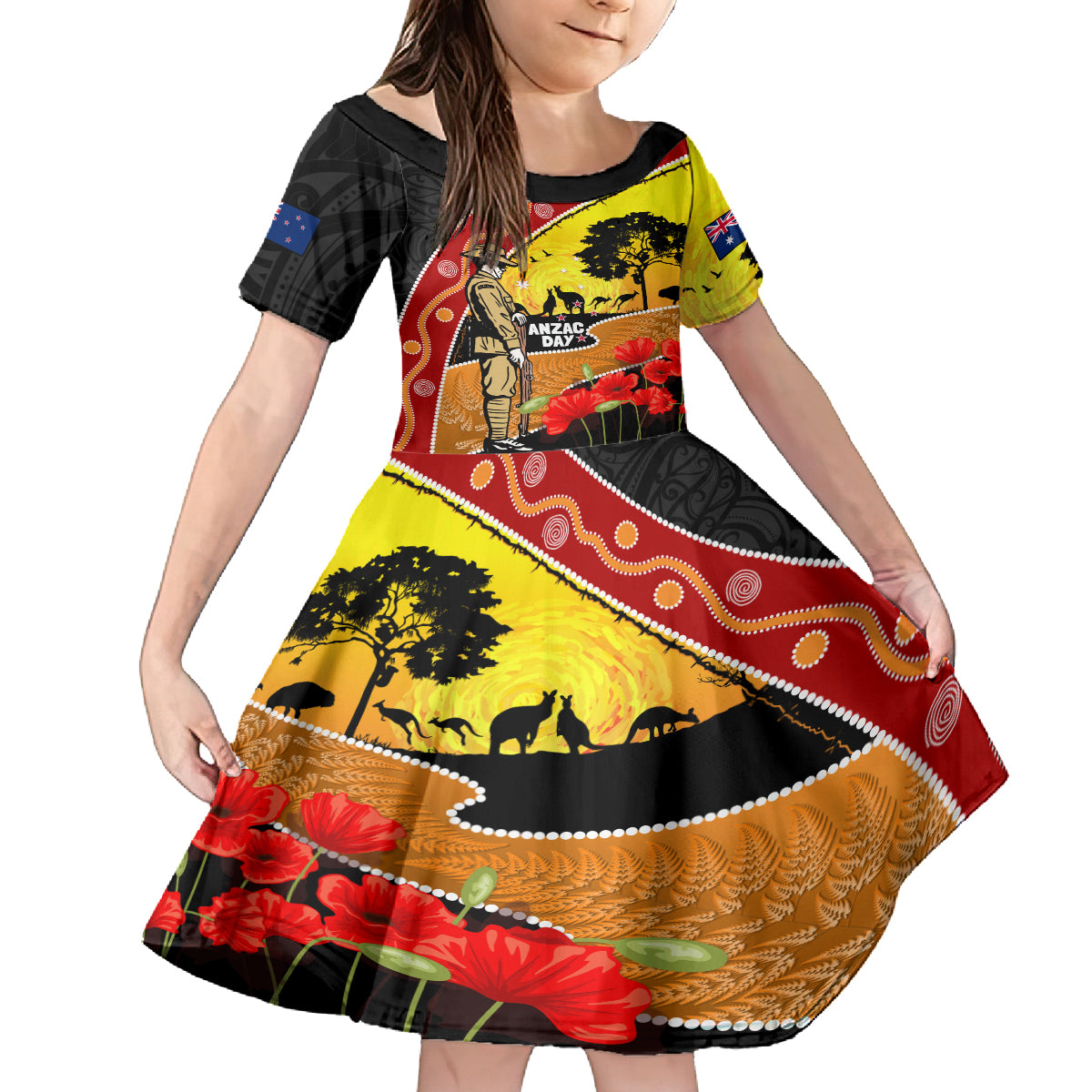 New Zealand And Australia ANZAC Day Family Matching Summer Maxi Dress and Hawaiian Shirt Aboriginal Maori Starring Night Style