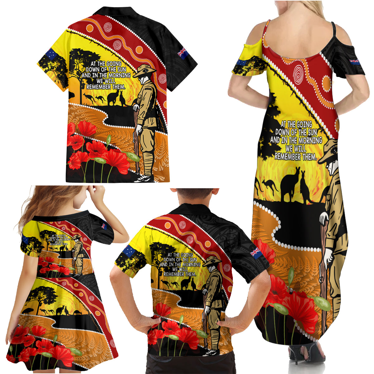 New Zealand And Australia ANZAC Day Family Matching Summer Maxi Dress and Hawaiian Shirt Aboriginal Maori Starring Night Style