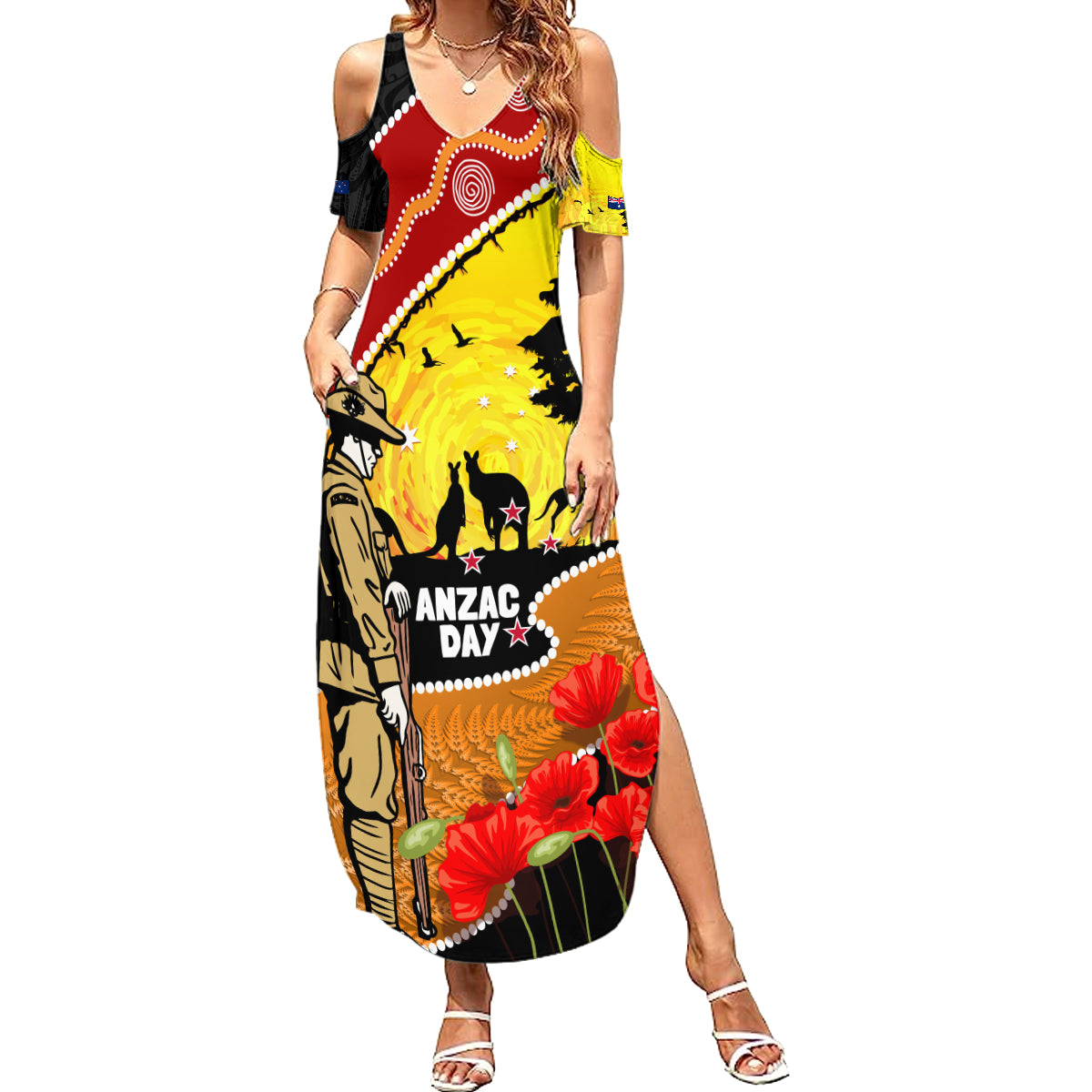 New Zealand And Australia ANZAC Day Family Matching Summer Maxi Dress and Hawaiian Shirt Aboriginal Maori Starring Night Style
