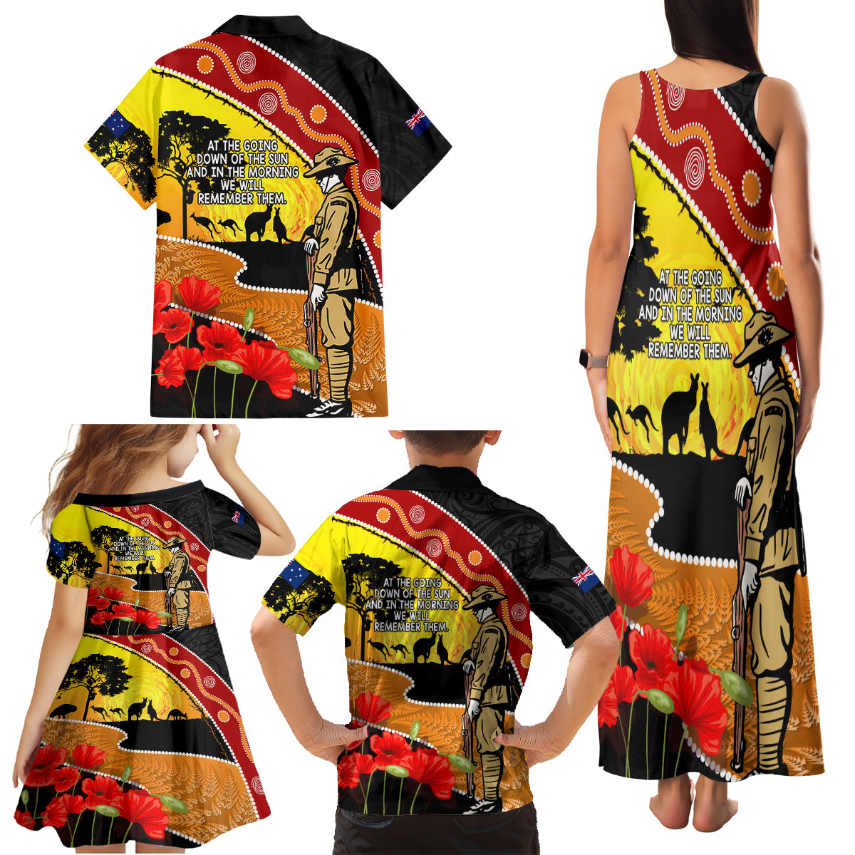 New Zealand And Australia ANZAC Day Family Matching Tank Maxi Dress and Hawaiian Shirt Aboriginal Maori Starring Night Style