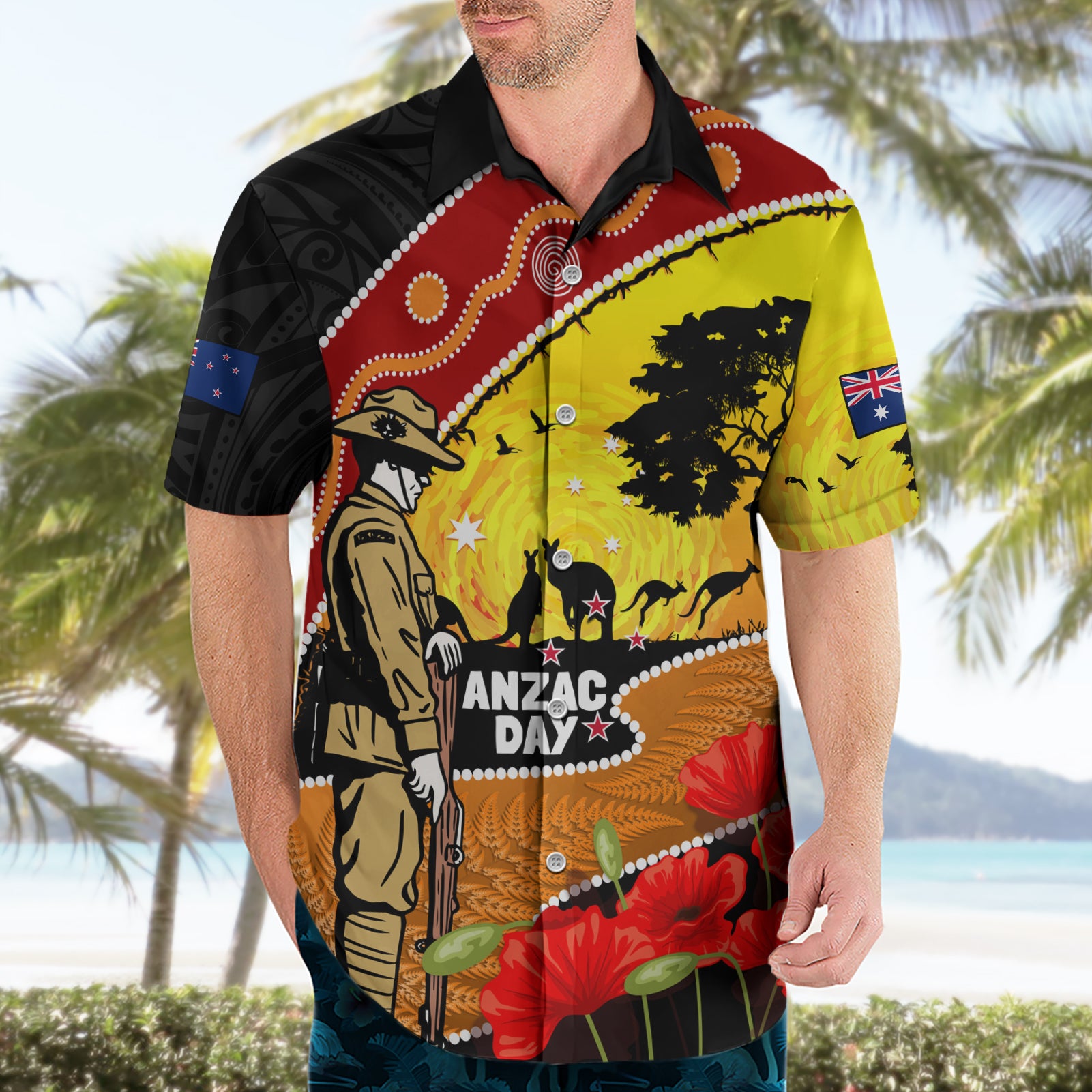 New Zealand And Australia ANZAC Day Hawaiian Shirt Aboriginal Maori Starring Night Style - Vibe Hoodie Shop