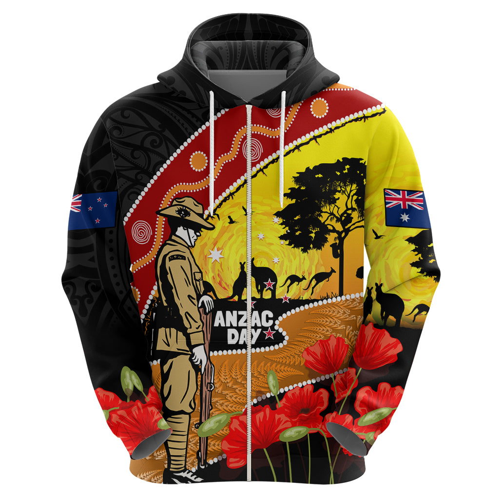 New Zealand And Australia ANZAC Day Hoodie Aboriginal Maori Starring Night Style - Vibe Hoodie Shop