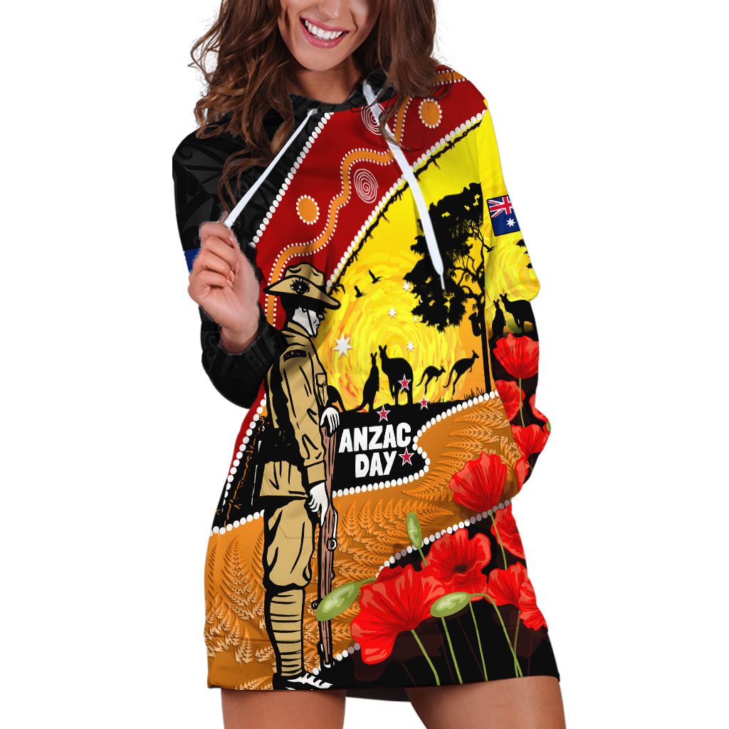 New Zealand And Australia ANZAC Day Hoodie Dress Aboriginal Maori Starring Night Style - Vibe Hoodie Shop