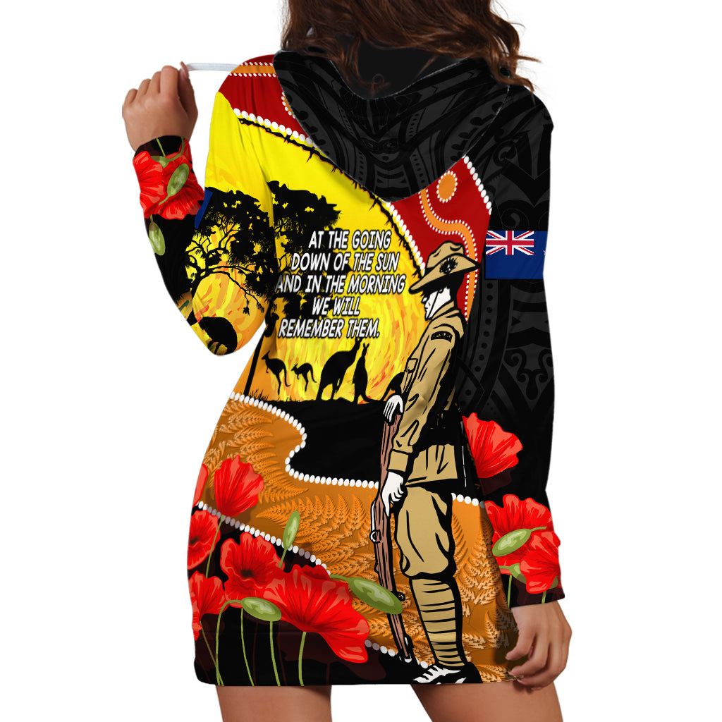 New Zealand And Australia ANZAC Day Hoodie Dress Aboriginal Maori Starring Night Style - Vibe Hoodie Shop