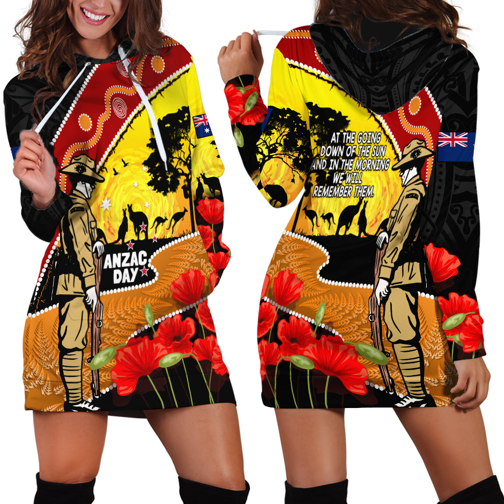 New Zealand And Australia ANZAC Day Hoodie Dress Aboriginal Maori Starring Night Style - Vibe Hoodie Shop