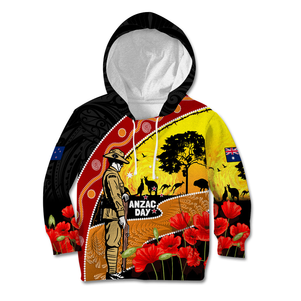 New Zealand And Australia ANZAC Day Kid Hoodie Aboriginal Maori Starring Night Style - Vibe Hoodie Shop