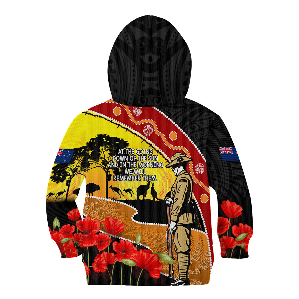 New Zealand And Australia ANZAC Day Kid Hoodie Aboriginal Maori Starring Night Style - Vibe Hoodie Shop