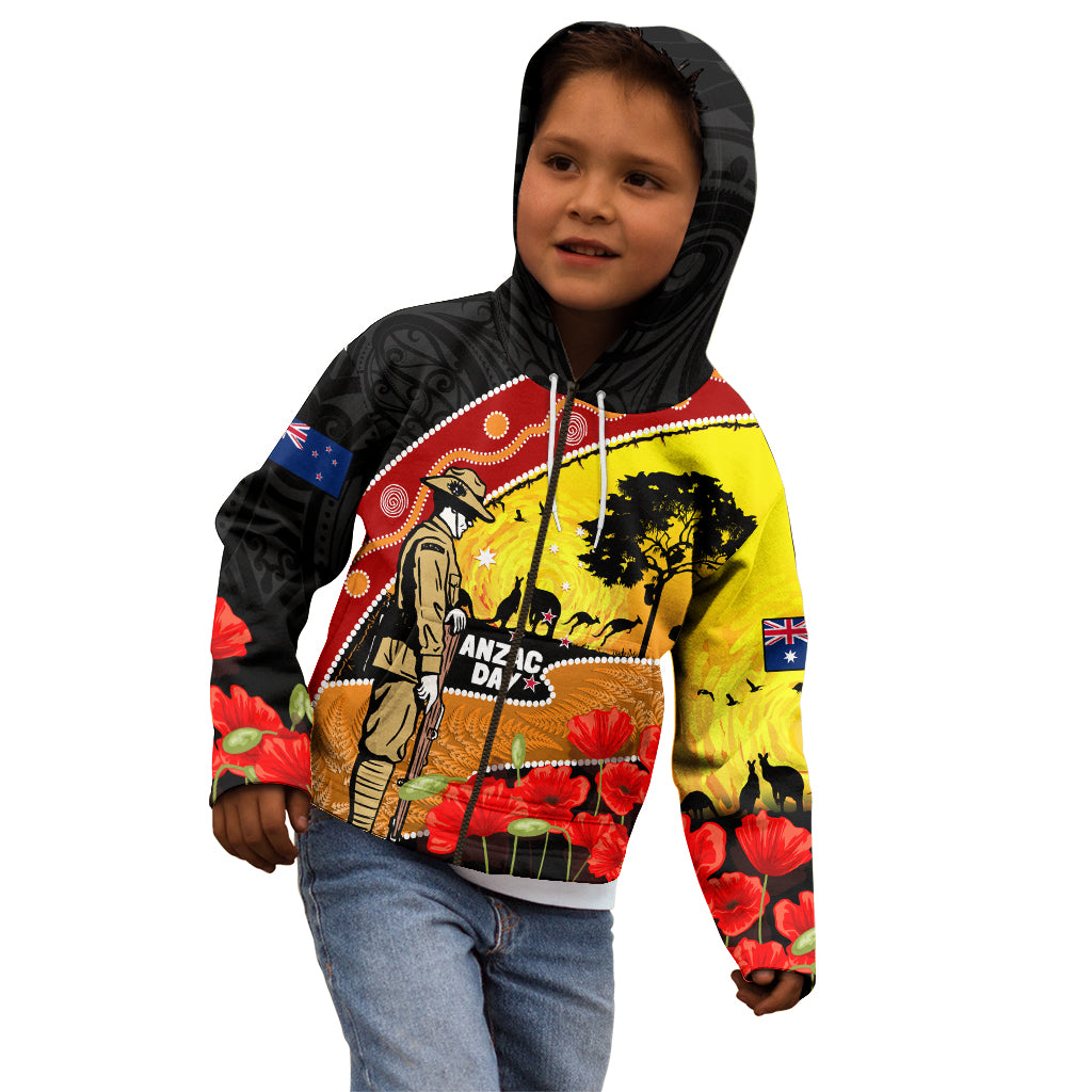 New Zealand And Australia ANZAC Day Kid Hoodie Aboriginal Maori Starring Night Style - Vibe Hoodie Shop