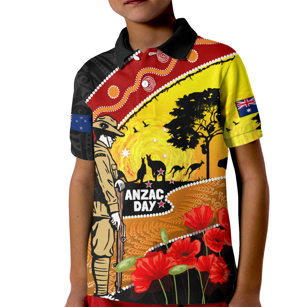 New Zealand And Australia ANZAC Day Kid Polo Shirt Aboriginal Maori Starring Night Style - Vibe Hoodie Shop