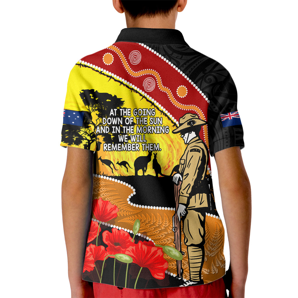 New Zealand And Australia ANZAC Day Kid Polo Shirt Aboriginal Maori Starring Night Style - Vibe Hoodie Shop
