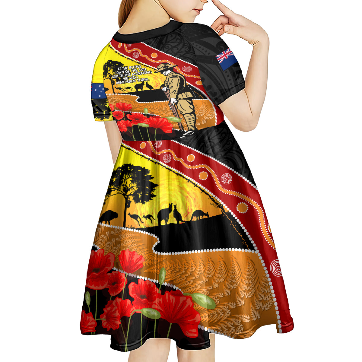New Zealand And Australia ANZAC Day Kid Short Sleeve Dress Aboriginal Maori Starring Night Style - Vibe Hoodie Shop