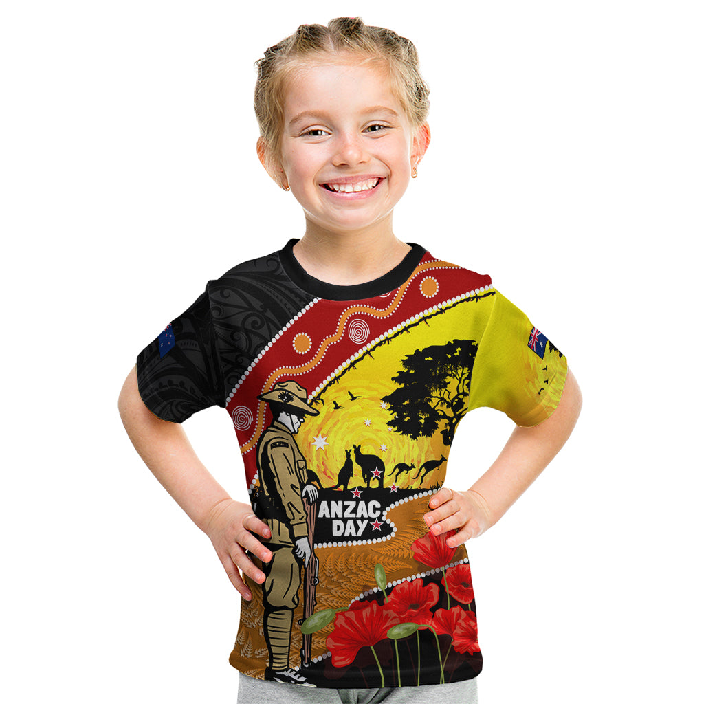 New Zealand And Australia ANZAC Day Kid T Shirt Aboriginal Maori Starring Night Style - Vibe Hoodie Shop