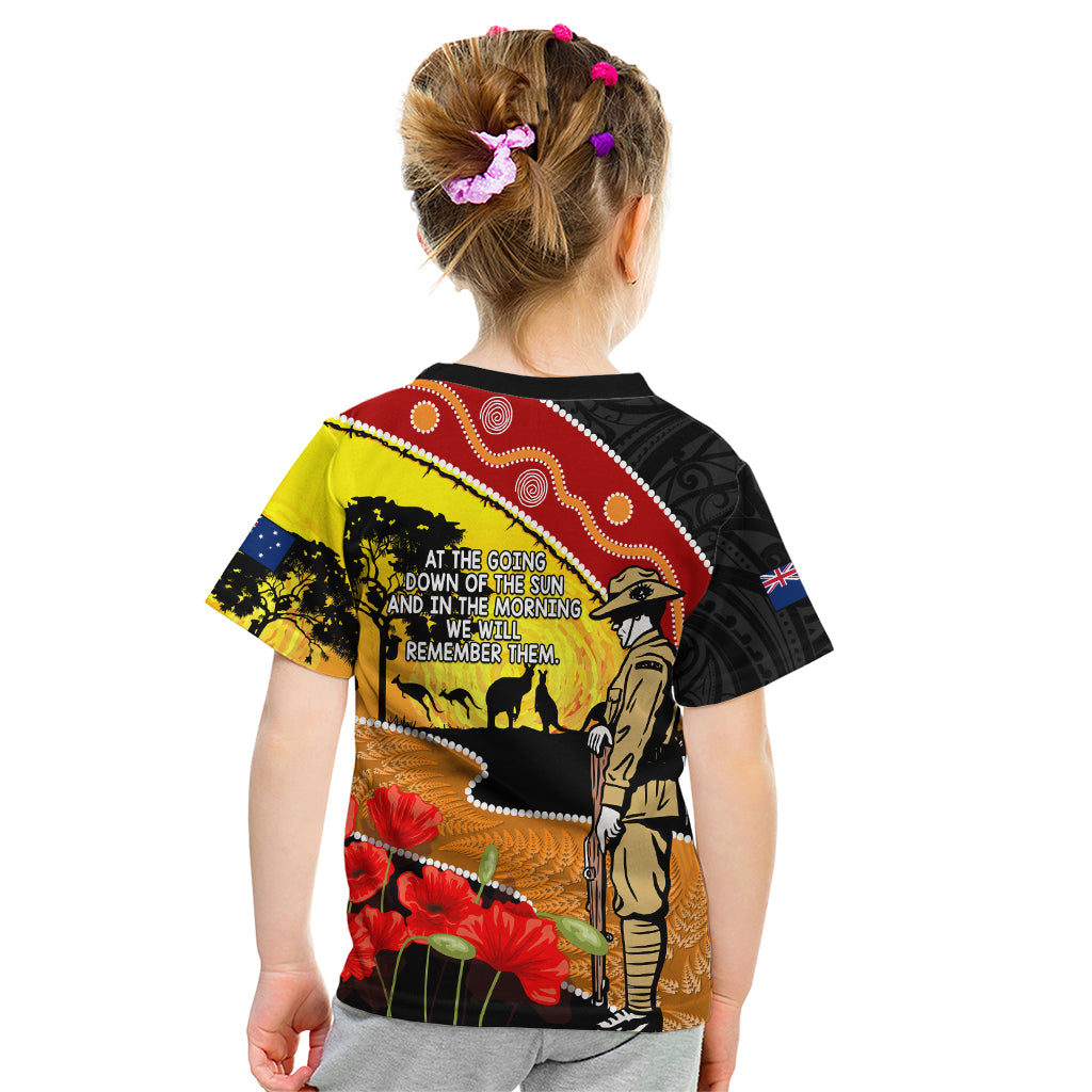 New Zealand And Australia ANZAC Day Kid T Shirt Aboriginal Maori Starring Night Style - Vibe Hoodie Shop