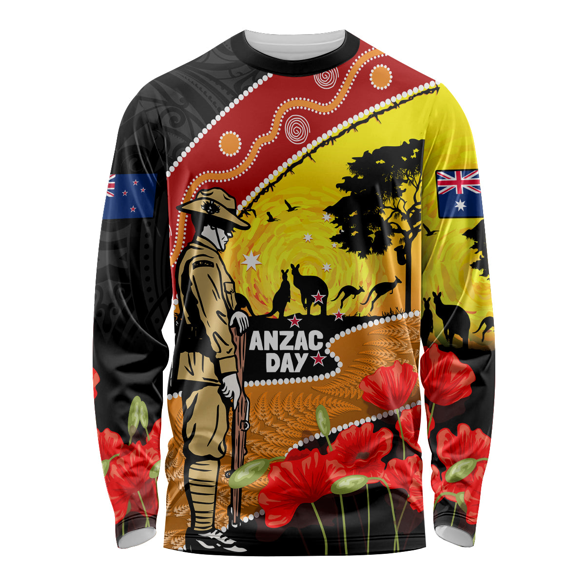 New Zealand And Australia ANZAC Day Long Sleeve Shirt Aboriginal Maori Starring Night Style - Vibe Hoodie Shop