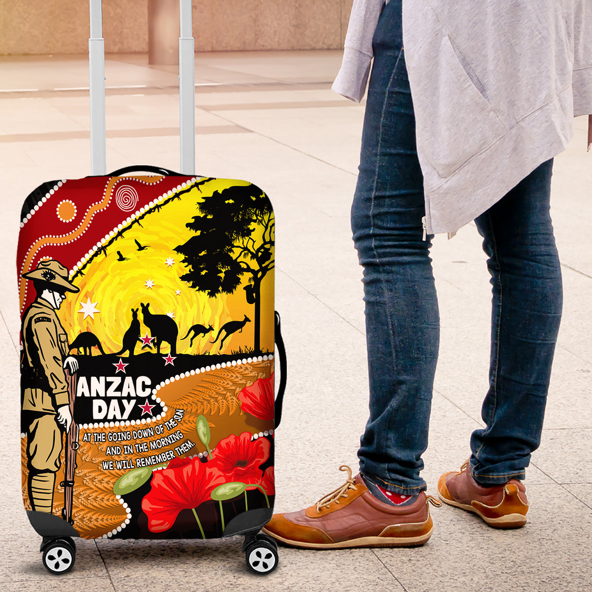 New Zealand And Australia ANZAC Day Luggage Cover Aboriginal Maori Starring Night Style - Vibe Hoodie Shop
