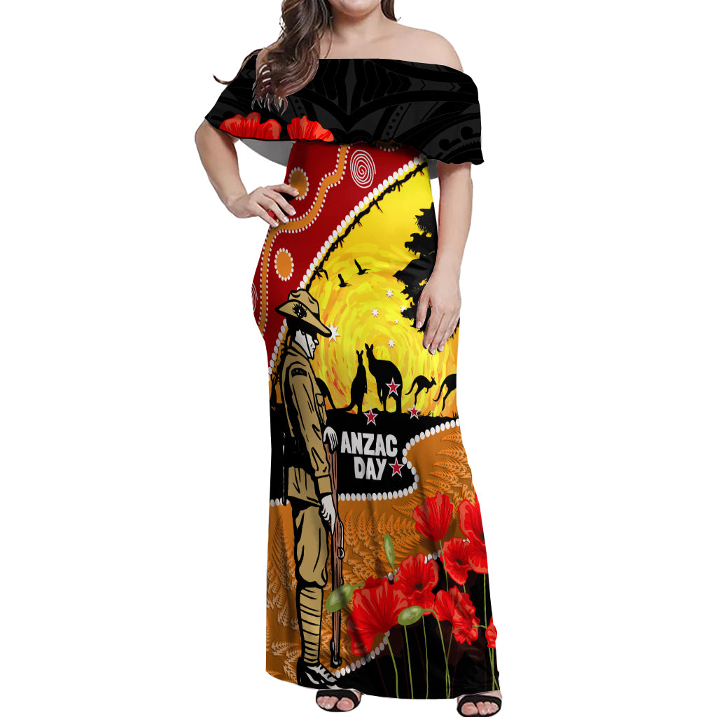 New Zealand And Australia ANZAC Day Off Shoulder Maxi Dress Aboriginal Maori Starring Night Style