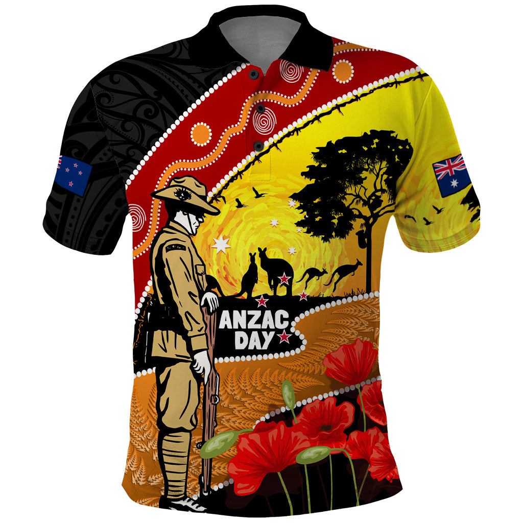 New Zealand And Australia ANZAC Day Polo Shirt Aboriginal Maori Starring Night Style - Vibe Hoodie Shop