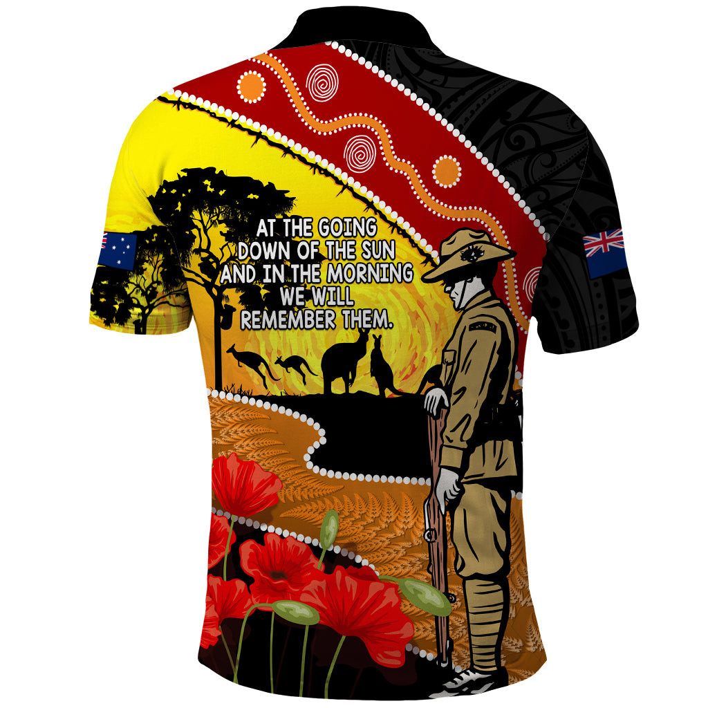 New Zealand And Australia ANZAC Day Polo Shirt Aboriginal Maori Starring Night Style - Vibe Hoodie Shop