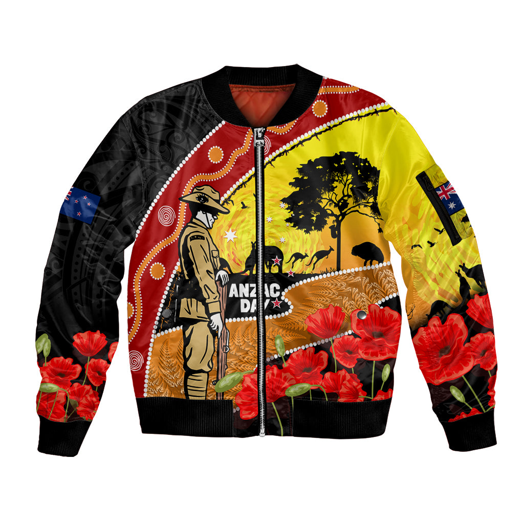 New Zealand And Australia ANZAC Day Sleeve Zip Bomber Jacket Aboriginal Maori Starring Night Style