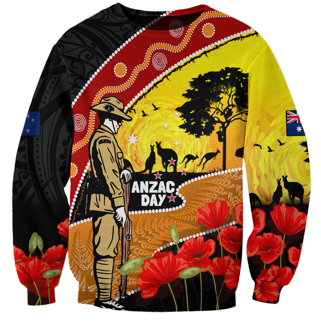 New Zealand And Australia ANZAC Day Sweatshirt Aboriginal Maori Starring Night Style - Vibe Hoodie Shop