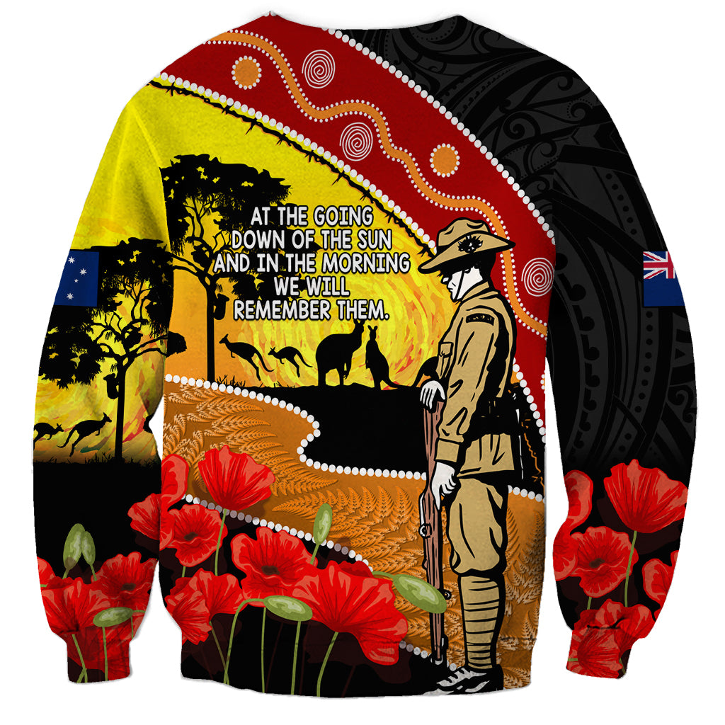 New Zealand And Australia ANZAC Day Sweatshirt Aboriginal Maori Starring Night Style - Vibe Hoodie Shop