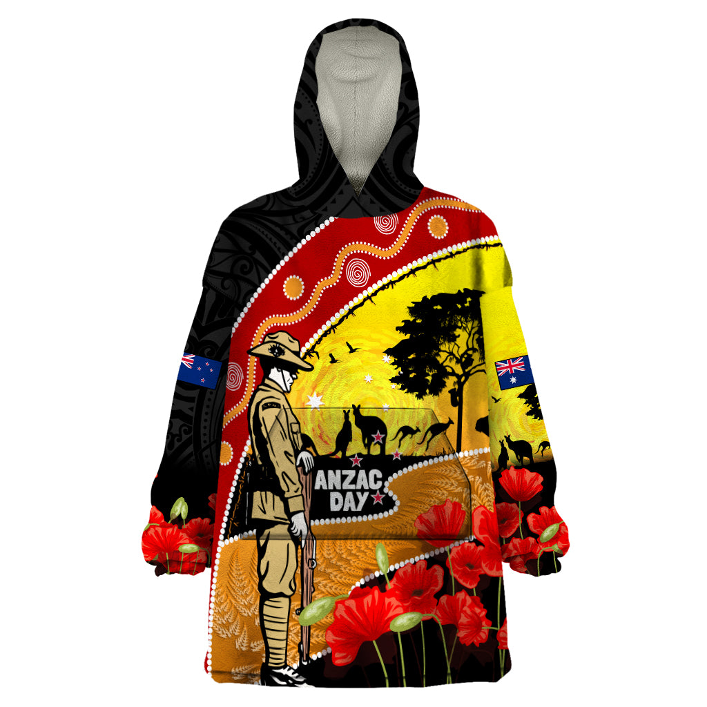 New Zealand And Australia ANZAC Day Wearable Blanket Hoodie Aboriginal Maori Starring Night Style - Vibe Hoodie Shop