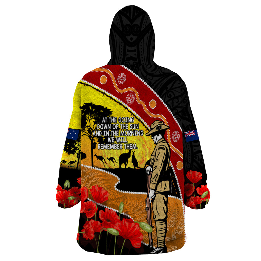 New Zealand And Australia ANZAC Day Wearable Blanket Hoodie Aboriginal Maori Starring Night Style - Vibe Hoodie Shop