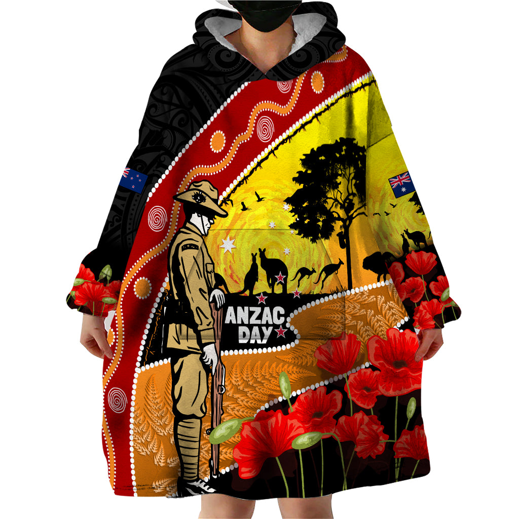 New Zealand And Australia ANZAC Day Wearable Blanket Hoodie Aboriginal Maori Starring Night Style - Vibe Hoodie Shop