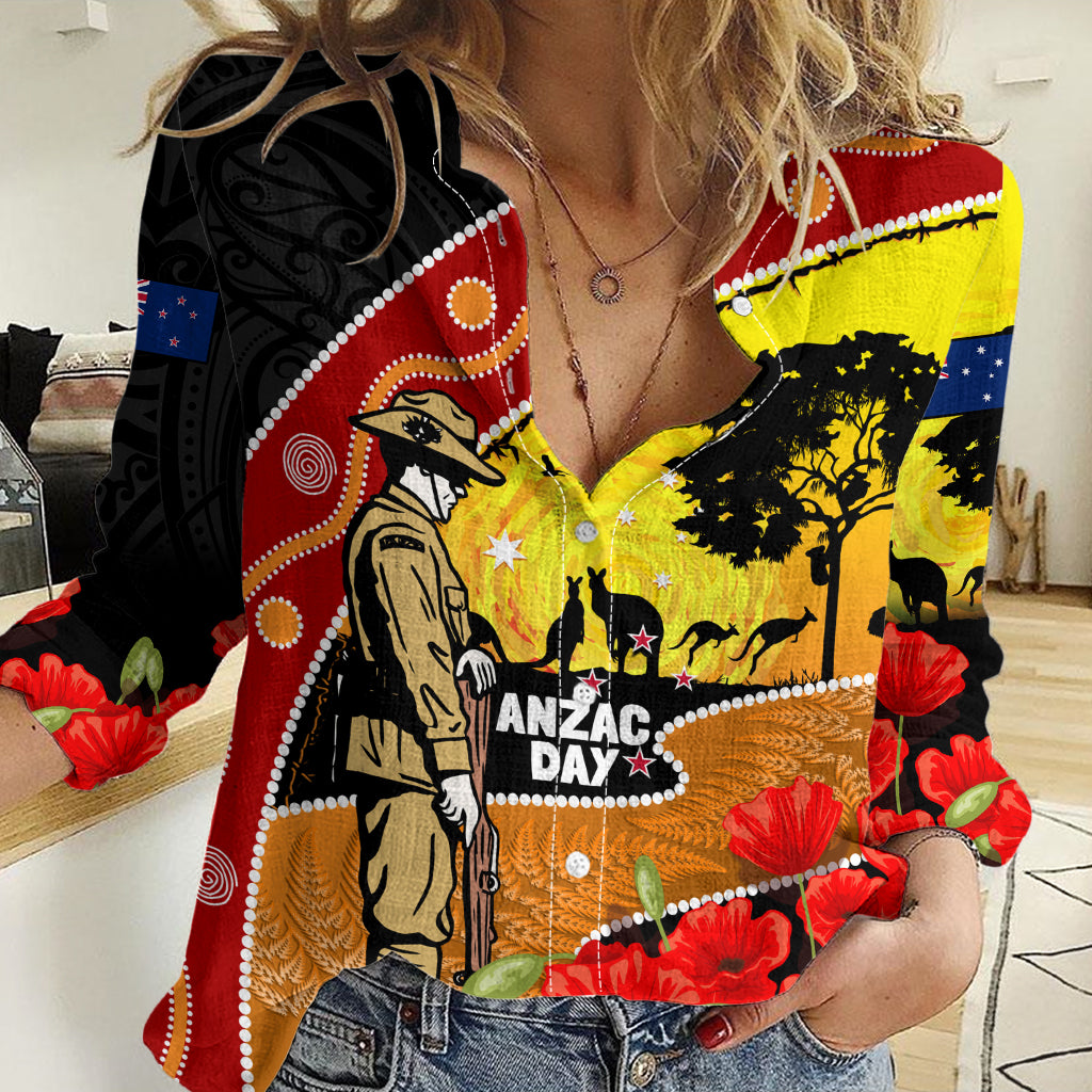 New Zealand And Australia ANZAC Day Women Casual Shirt Aboriginal Maori Starring Night Style - Vibe Hoodie Shop
