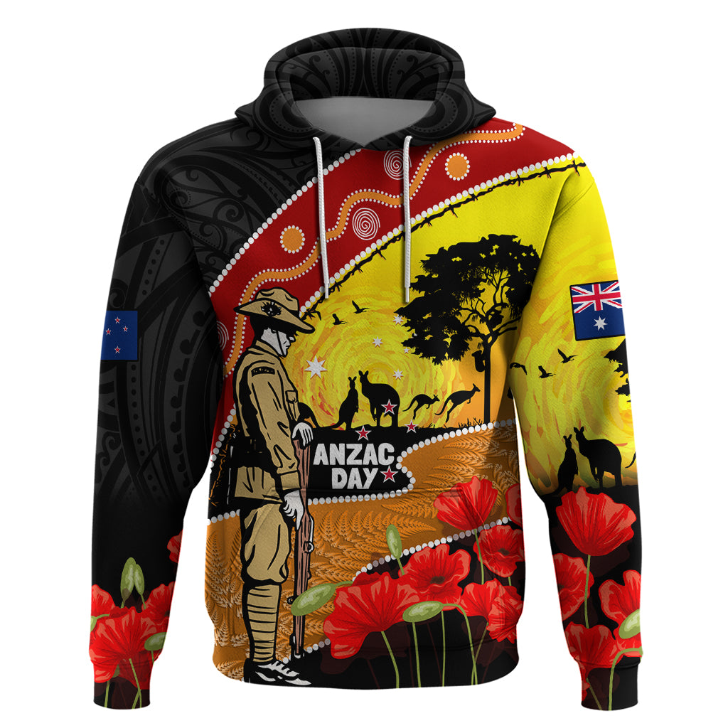 New Zealand And Australia ANZAC Day Zip Hoodie Aboriginal Maori Starring Night Style - Vibe Hoodie Shop