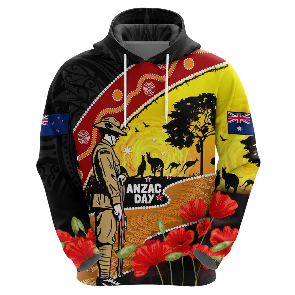 New Zealand And Australia ANZAC Day Zip Hoodie Aboriginal Maori Starring Night Style - Vibe Hoodie Shop