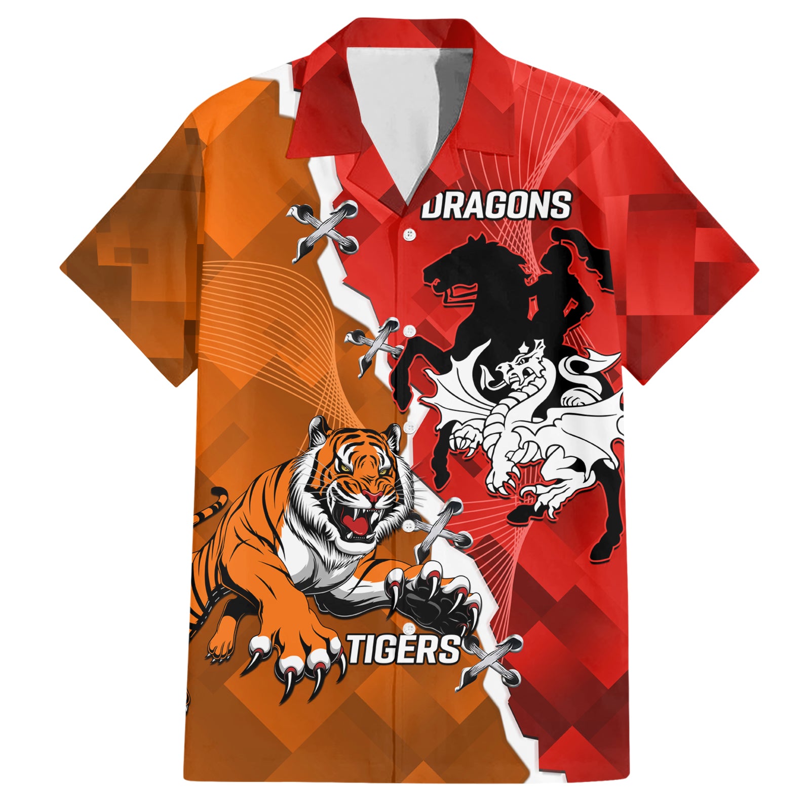 Personalised Dragons And Tigers Rugby Hawaiian Shirt Sporty Style - Vibe Hoodie Shop